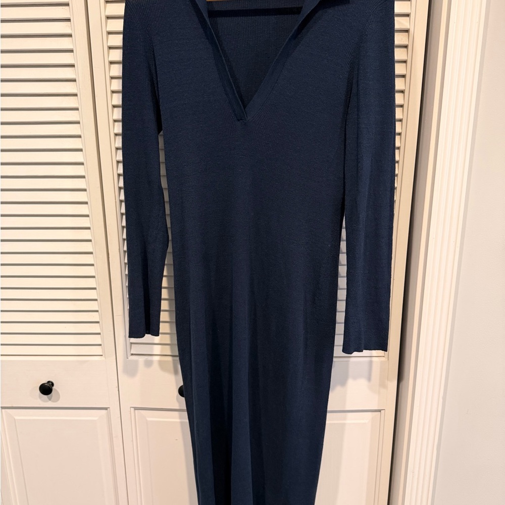 James Perse Navy Ribbed Long Sleeve Dress
